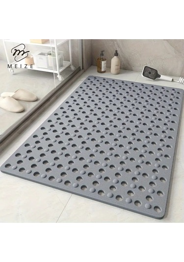 36x66 Cm Kaymaz Vantuzlu Duş Ve Banyo Zemin Matı Su Geçirmez, Güvenli Kaydırmaz Mat Antrasit