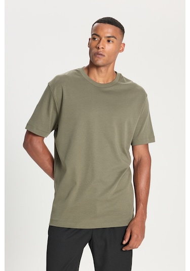 AC&Co / Altınyıldız Classics Erkek Hakı %100 Pamuk Modern Fit Normal Kesim Bisiklet Yaka Tişört Haki