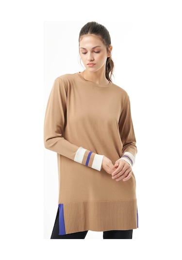 Mizalle Kol Renkli Rayon Triko Camel Tunik Camel