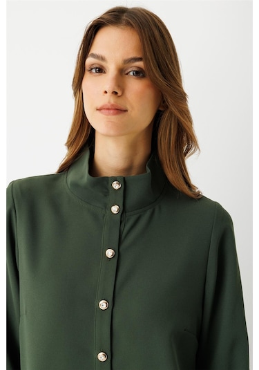 Büzgü Detaylı Elbiseli Takım Haki Haki