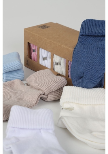 Organik Pamuklu 6'lı Yenidoğan Bebek Çorap Mavi