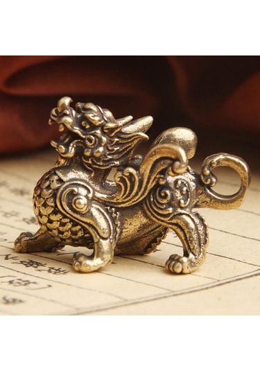 Jms Heykeli Heykelcik Zenginlik Pirinç Dekor Refah Çin Tarzı Süs Qilin Ejderha Şans Hayvan Fengshui Vintage