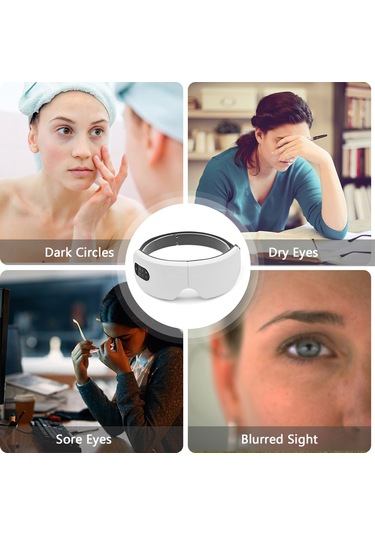 Leezsing Termal Titreşimli Elektrikli Göz Masaj Cihazı, Dahili Pil, Ayarlanabilir Elastik Bant, 4 Seviyeli Sıcaklık, Bt Müzik Bağlantısı, Beyaz