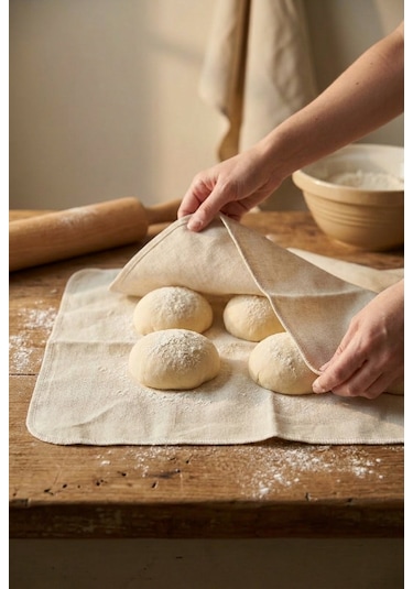 Hamur Dinlendirme Bezi 50x70 Cm %100 Doğal Kumaş 2 Li Set Krem