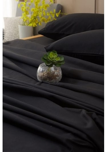 Kumaş Battal Boy Lastikli Çarşaf Takımı Siyah 180X200