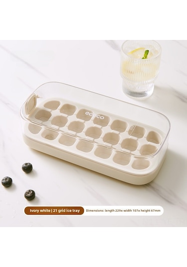 Yifomall Gıda Seviyesi Silikon Buzluk Kalıbı, Basma Tasarımıyla Evde Kolayca Buz Oluşturun, Kapaklı 21 Hücreli Büyük Boy Saklama Kutusu Fildişi Beyaz Diğer