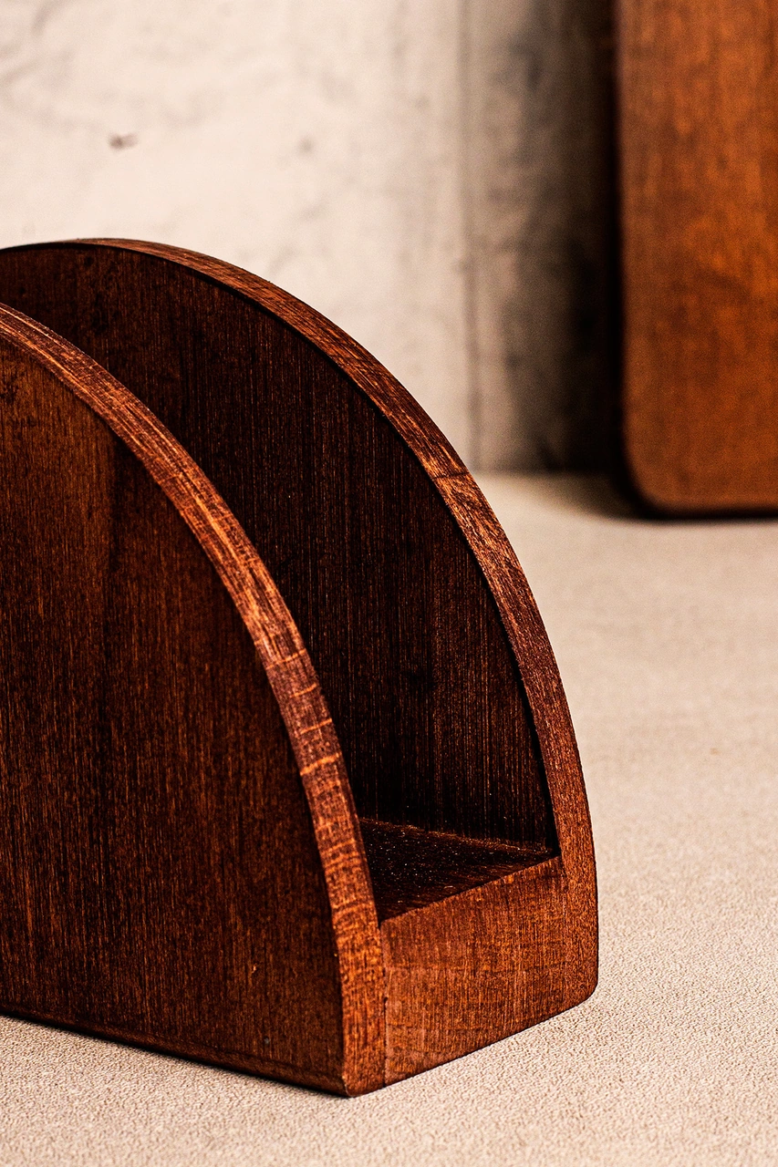 Snippy Maro - Ahşap Peçetelik Masaüstü Peçete Organizeri Kahverengi