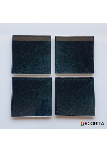 Decorita Cam Bardak Altlığı 4'lü Takım Black Rock 10 CM X 10 CM Siyah
