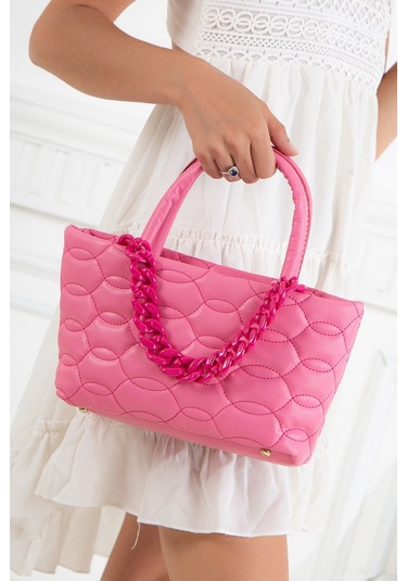 Kapitone Dikişli Zincirli Fuşya Kadın Omuz Çantası-1987 - Kadın - Kız Fuşya
