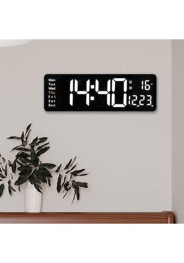 Xindoker 16 İnç Büyük Ekranlı Led Duvar Saati, Koyu Mavi, Uzaktan Kumanda Ve Düğme Pil Dahil, Modern Salon Dekoru, Kolay Kullanım Camgöbeği