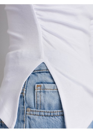 Dilvin 32198 Kayık Yaka Uzun Kollu Top-beyaz Beyaz