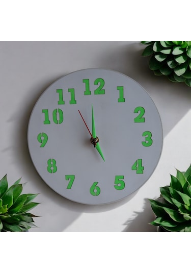 Fosforlu Mini Ahşap Beyaz Duvar Saati Cam Yok Çap 22 Cm Beyaz
