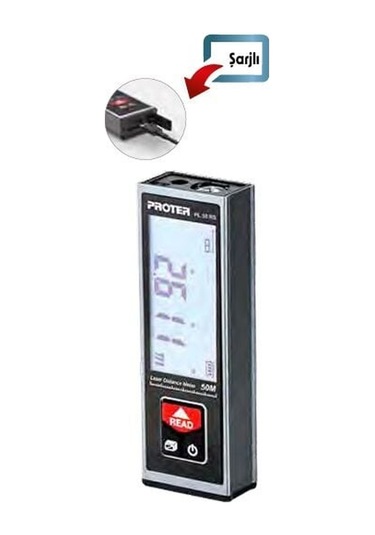 Proter Pl 55 Rs 50 Mt. Lazer Metre 3.7 V 0.85 Ah Lion Pil Kırmızı Lazer Şarjlı