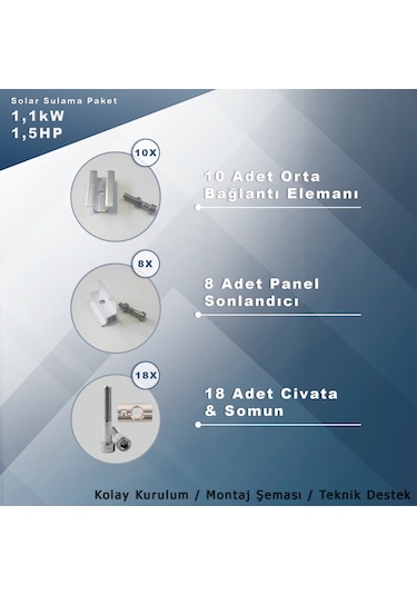 1.5hp-1.1kw Monofaz 230v Pompa İçin Solar Sulama Paketi
