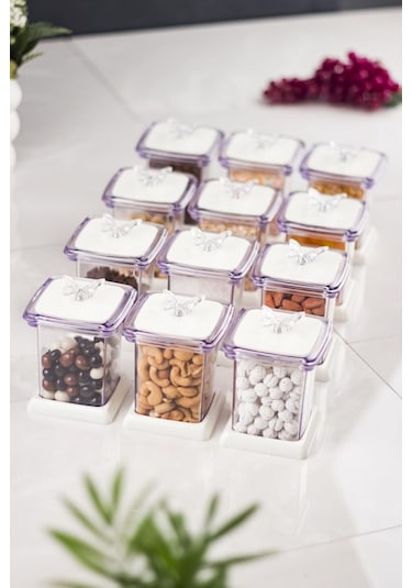 Akrilik Beyaz 12 Li Baharat Kavanozu & Baharatlık & Baharatlık Seti 200 ML ( CAM DEĞİLDİR) Beyaz