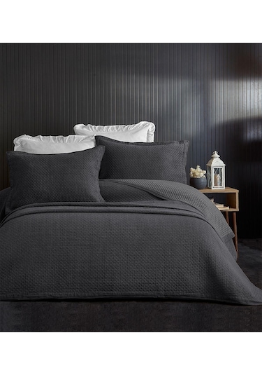 Evlen Home %100 Pamuk Çift Kişilik Özel Taş Yıkama Yatak Örtüsü Lüks Yumuşak Dayanıklı Modern Vitali Antrasit