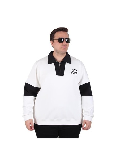 Starbattal Büyük Beden Polo Yaka Fermuarlı Sweat Double Face 25709 Bej Bej