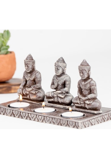 Üçlü Buddha Temalı Tealight Mumluk Renkli