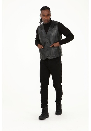 Klasik Hakiki Kuzu Derisi Yelek Rahat Kesim