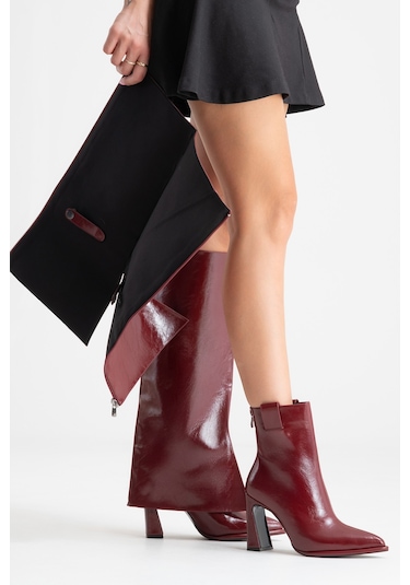 Aja Bordo Kadın Kalın Topuklu Çizme Olabilen Bot Bordo