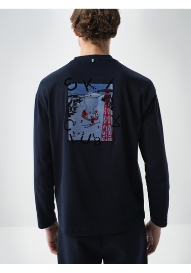 Lacivert Pamuk Dokulu Regular Fit Uzun Kollu Tişört 502178 Lacivert