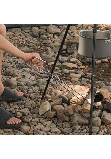 Kömür Maşası Emek Tasarrufu Kolay Kullanım Paslanmaz Çelik Uzatma Kolu Dış Mekan İçin Taşınabilir Yangın Klipsi Gümüş