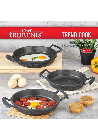 Chef Rubenis Trend Cook 3'lü Döküm Sahan Seti 18 CM - 20 CM - 22 CM Siyah