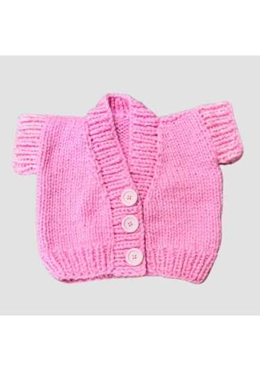 Uretti - Gülnur 2184 - El Örgüsü Çiçek Motifi Çoraplı Kız Çocuk Hırka 1 Yaş - Pembe Pembe