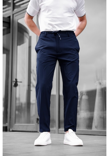 Jogger Paraşüt Kumaş Lacivert Renk Erkek Pantolon-1766 Lacivert