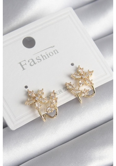 Gold Renk Zirkon Taşlı Çiçek Model Kadın Küpe - Ebj241130w29688 Diğer