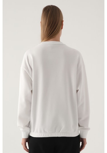 Yale Krem Baskılı Bisiklet Yaka Kadın Sweatshirt 5274-41118 Krem