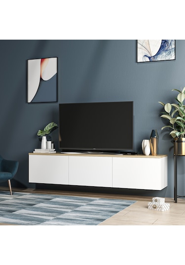 Neon Tv Ünitesi Beyaz Safir Meşe Duvara Monte