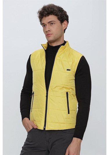 Sarı Dik Yaka Kapitone Casual Şişme Yelek 1009225153-Sarı