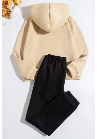 Çocuk Fine Baskılı Eşofman Takımı Bej