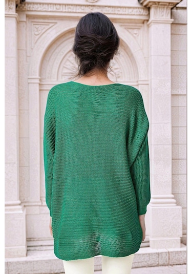WeShaya Yeşil Yuvarlak Yaka, Oversize Kesim, Triko Yeşil