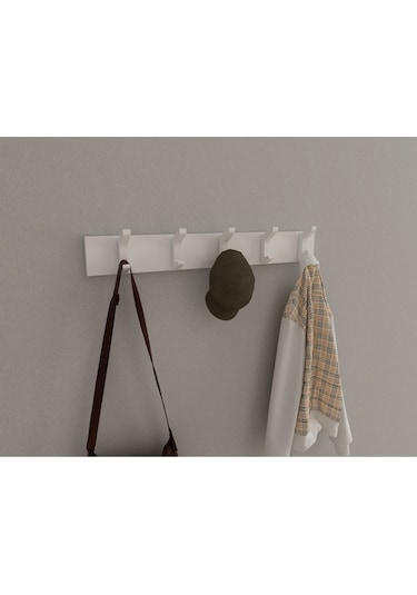 Hepsi3boyutlu Modern Duvar & Kapı Kanca Askılık - 5 Adet Beyaz Kanca Askılık - Model No : 2 Beyaz