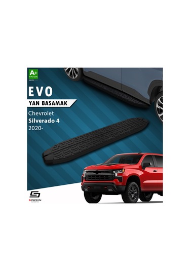 S-dizayn Chevrolet Silverado 4 Evo Siyah Yan Basamak 213 Cm 2020 Üzeri A+ Kalite