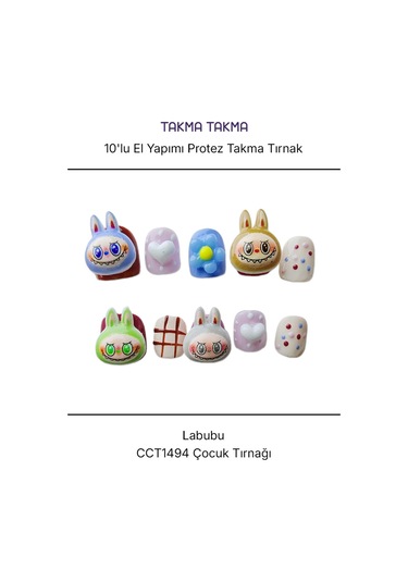 10'lu Renkli Çocuk Tırnağı Cct1494 Tekrar Kullanılabilir El Yapımı Protez Takma Tırnak L