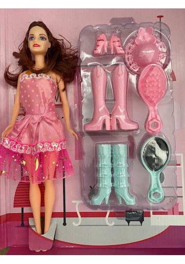 Çizmeli Aksesuarlı Elbiseli Model Bebek 25 Cm