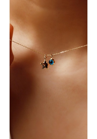 Diamine 14 Ayar Altın Nazar Boncuklu Yıldız Kolye