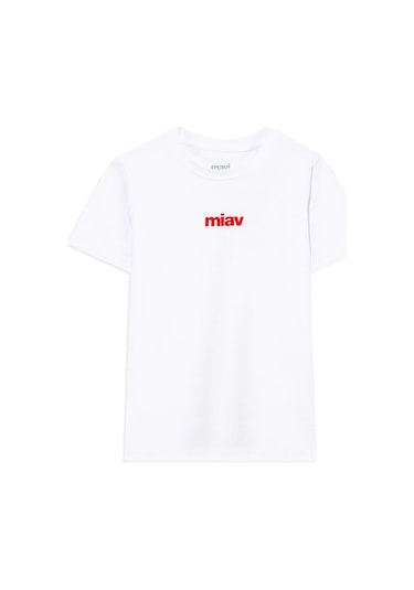 Mavi - Kırmızı Miav Baskılı Çocuk Tişört 66332602 Beyaz