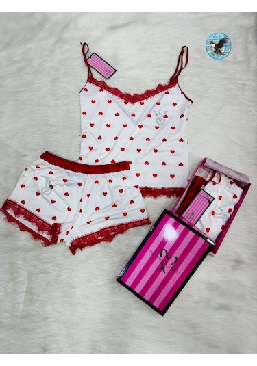 Victoria's Secret Bayan Yazlık Şortlu 2"li Pijama Takımı Beyaz