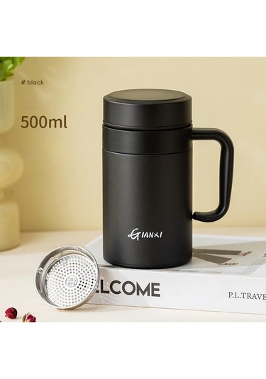 Kadın Saf Renk Muhtasar Büyük Kalibreli Termos Bardak Kış Büyük Siyah