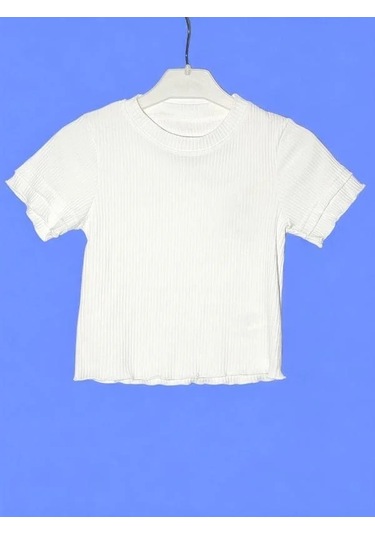 Kız Çocuk Pamuklu Kaşkorse Fitilli Fırfırlı Bluz-15716 Ekru