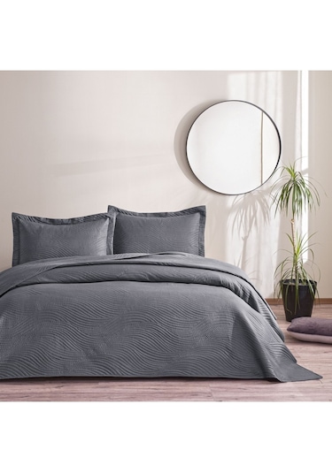 Taç Çift Kişilik Yatak Örtüsü Takımı Harlow Antrasit