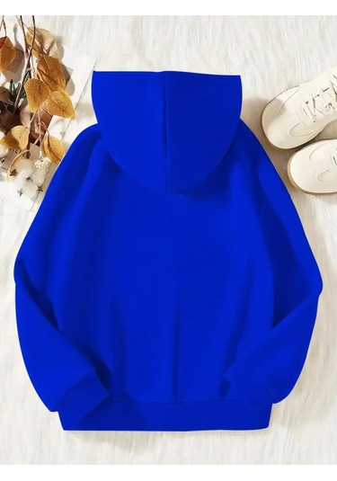 Kışlık Kapüşonlu Sweatshirt, Çocuk Kediciklerbaskılı Mavi