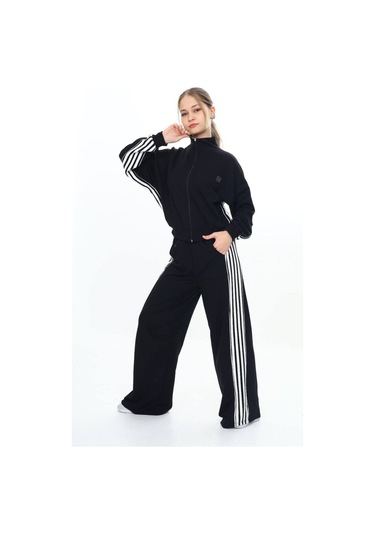 Kız Çocuk %100 Pamuk Oversize Alt&üst Uzun Kol Eşofman Takımı-183-eşt-0023 Siyah