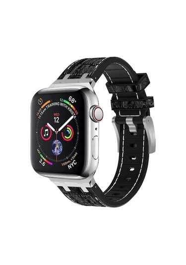 Novahub İos Watch Uyumlu 2023 44mm Timsah Dokusu Sıvı Silikon Saat Bantı Gümüş Beyaz Siyah, Kırmızı Renk Seçenekle/i