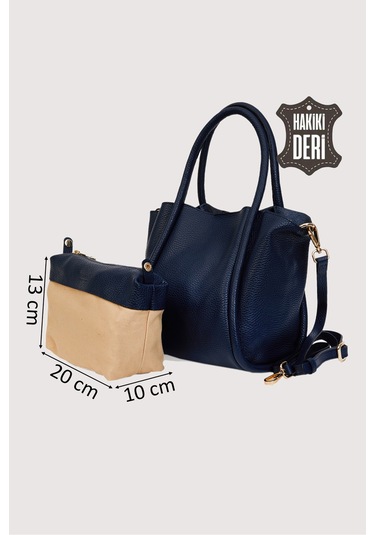 Hakiki Deri Kadın Organizerlı El Çantası Lacivert Smr9206-2 Lacivert