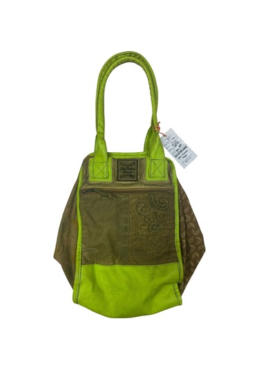 Kaliteli Eskitme Organik Vintage Salaş Desenli Günlük Gezi Seyahat Plaj Kadın Omuz El Çantası M Yeşil Kahve